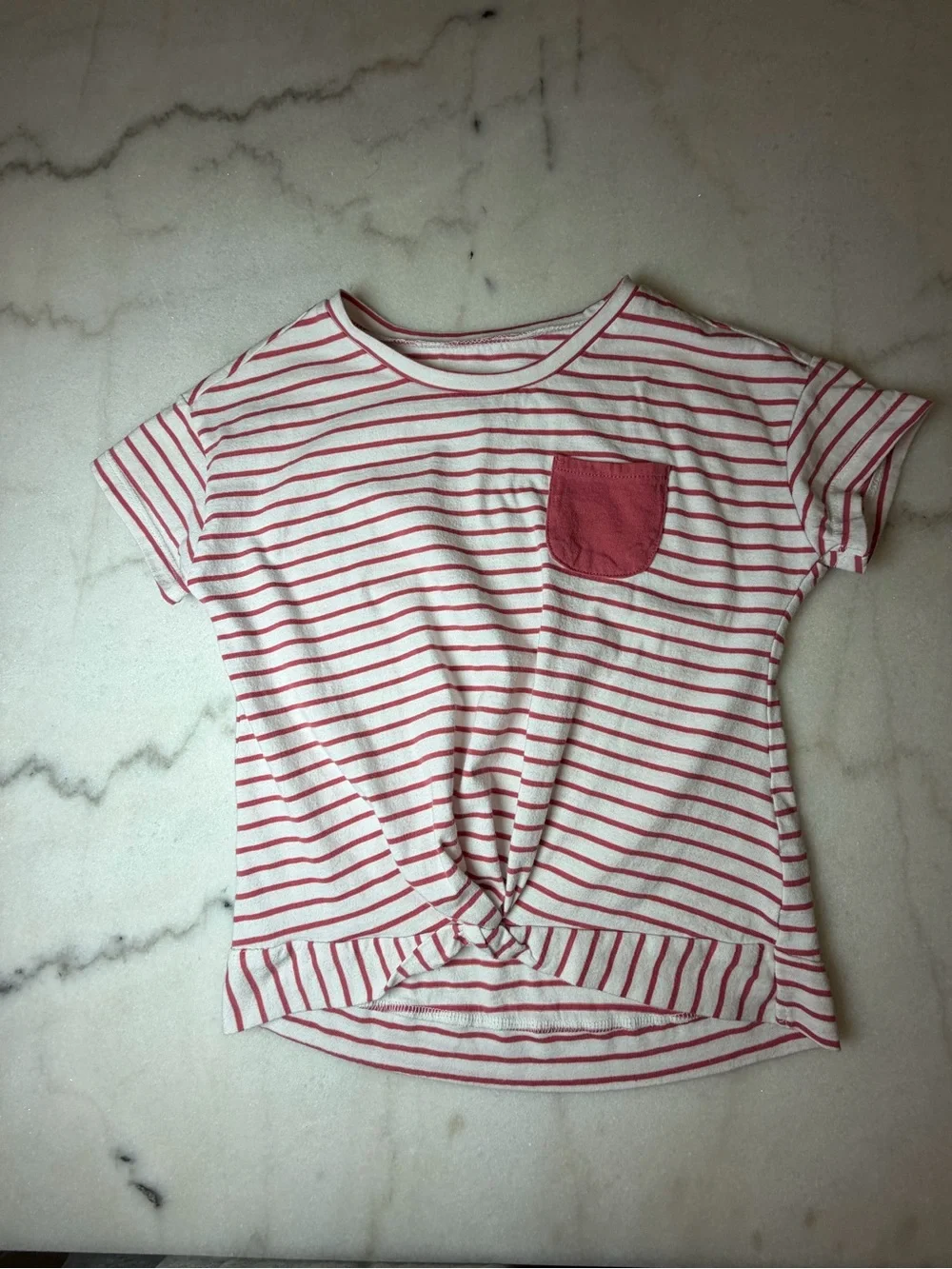 OshKosh B'gosh White & Pink Striped Knot-Front Tee with Pocket